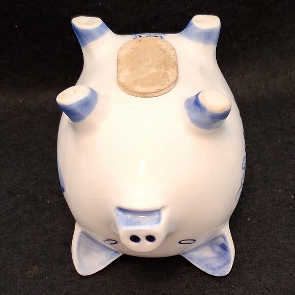 Vintage Hand Painted Delfts Blue Pottery Piggy Bank/Dutch Windmill Design/w+Cork - Picture 7 of 9